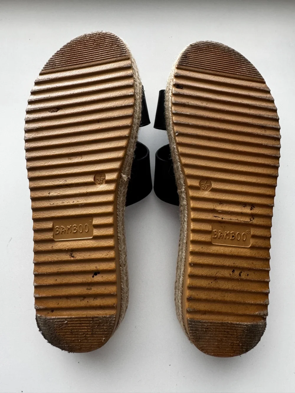 Bamboo‎ Womens H Band Platform Slide Sandals Size 7 Black Tan